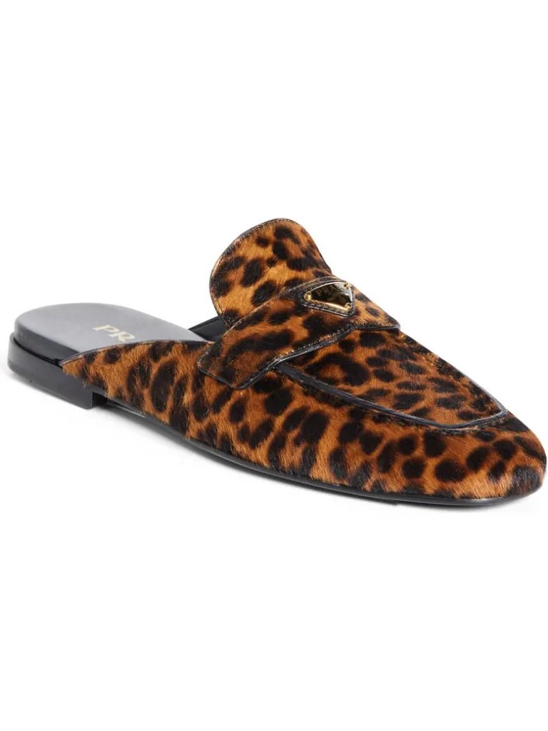 $1320 Prada Women's Leopard-Print Leather Mules Size 36.5